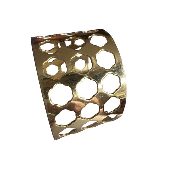 Gold Tone Bracelet Cut Out Bangle Statement Open - Picture 2 of 15